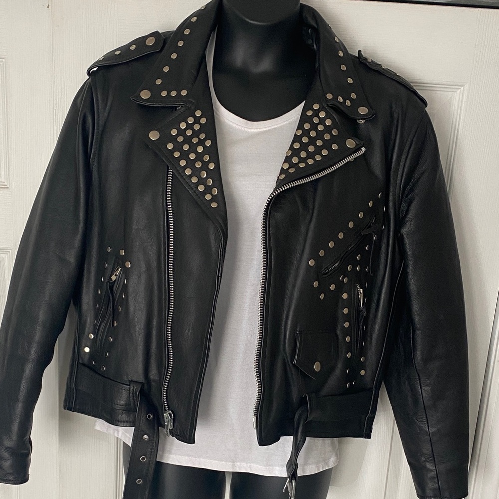 Men’s vintage leather motorcycle jacket 46